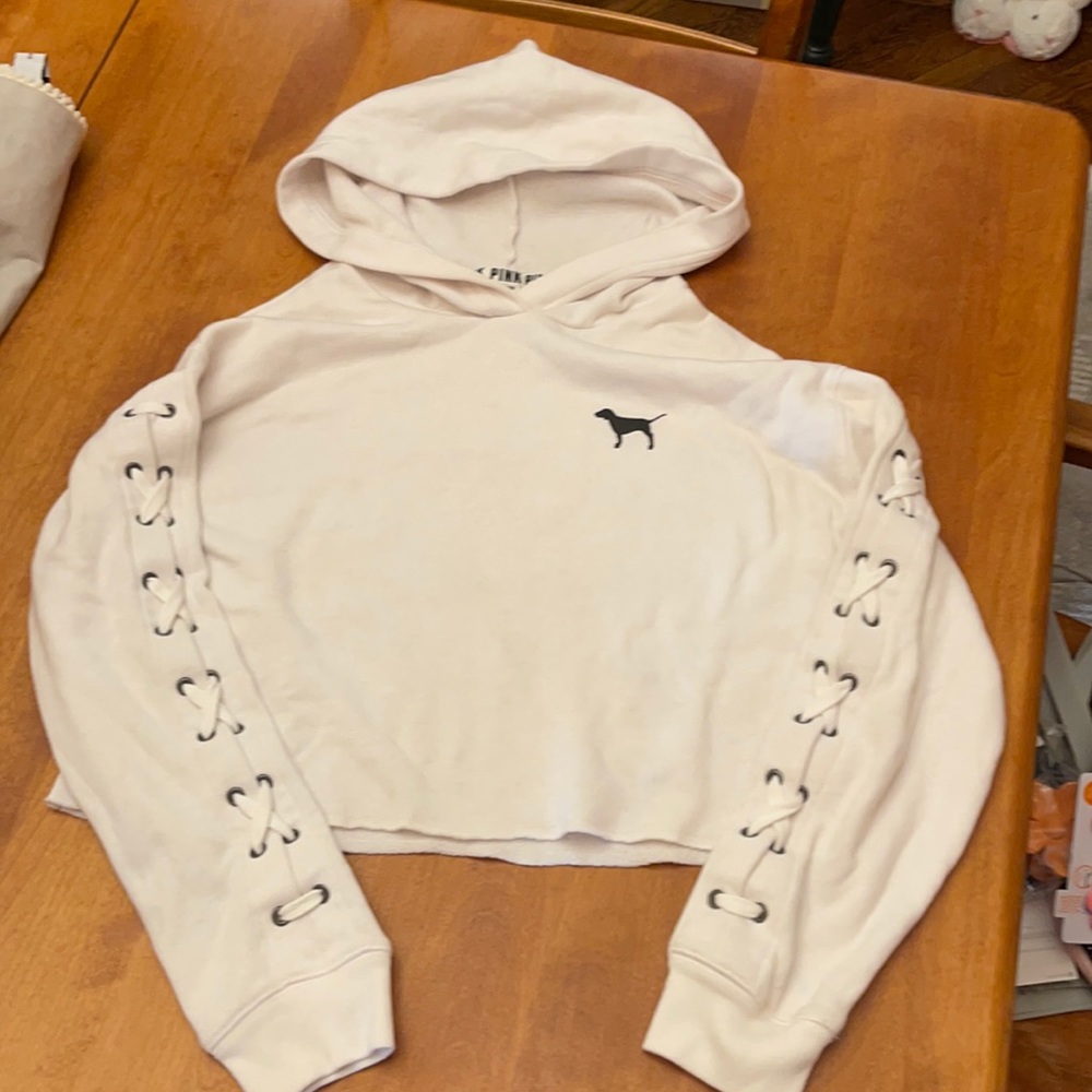 PINK cropped white sweatshirt